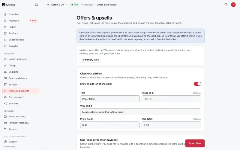 Chekvo offers settings with subscribe & save and refill subscription